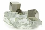 Three Gleaming Pyrite Cubes In Rock - Navajun, Spain #343201-1